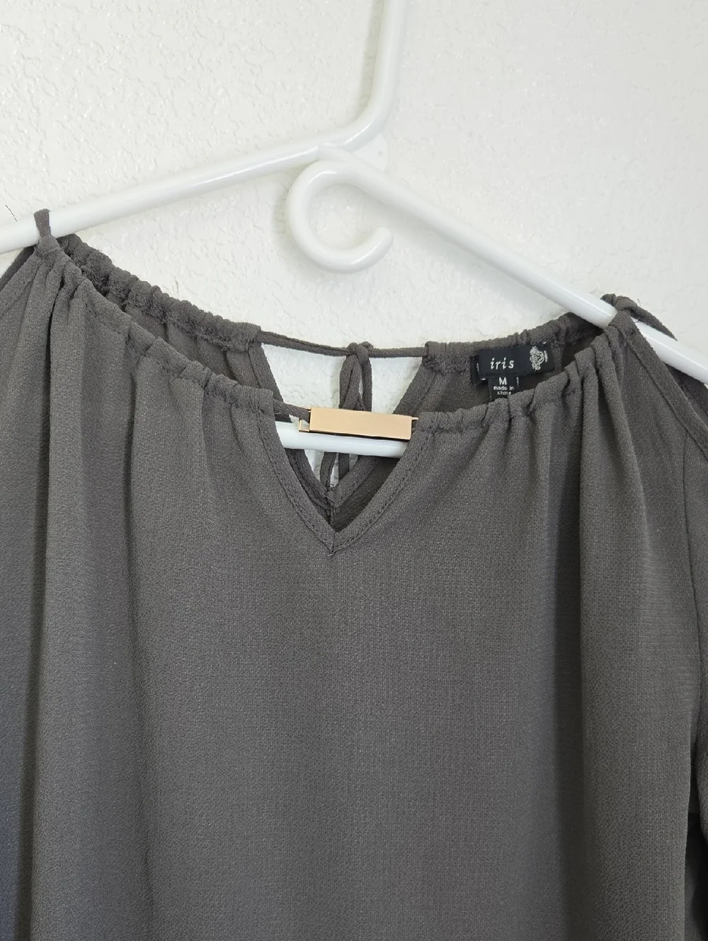 Women's Cold-Shoulder Blouse in Charcoal Gray - Lightweight Elegant Top - Picture 7 of 9